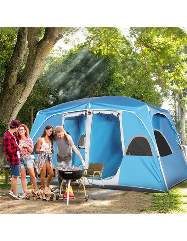 Outsunny 4-8 Person Camping Tent Family Tent with 2 Room, Mesh Windows, Easy Set Up for Backpacking, Hiking, Outdoor, Blue A20-2