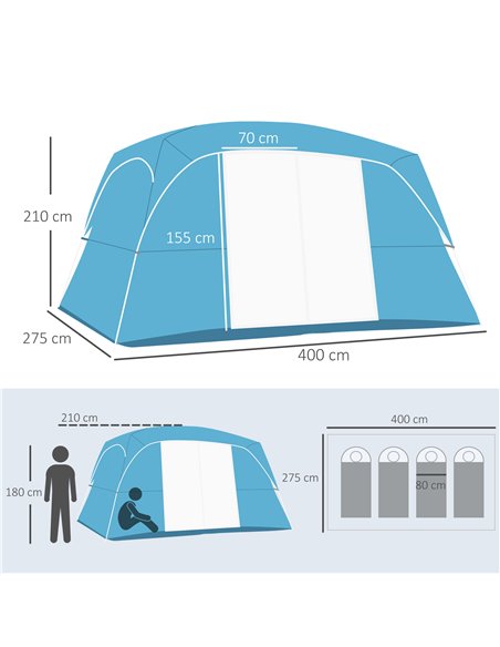 Outsunny 4-8 Person Camping Tent Family Tent with 2 Room, Mesh Windows, Easy Set Up for Backpacking, Hiking, Outdoor, Blue A20-2 - pic 65124 | FastDaddyshop