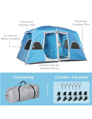 Outsunny 4-8 Person Camping Tent Family Tent with 2 Room, Mesh Windows, Easy Set Up for Backpacking, Hiking, Outdoor, Blue A20-2