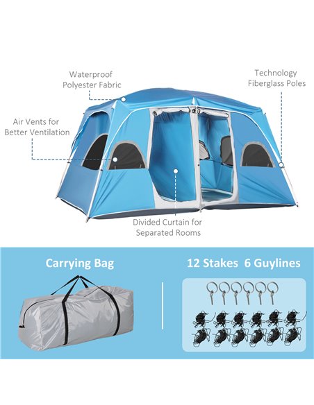 Outsunny 4-8 Person Camping Tent Family Tent with 2 Room, Mesh Windows, Easy Set Up for Backpacking, Hiking, Outdoor, Blue A20-2 - pic 65126 | FastDaddyshop