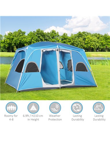 Outsunny 4-8 Person Camping Tent Family Tent with 2 Room, Mesh Windows, Easy Set Up for Backpacking, Hiking, Outdoor, Blue A20-2