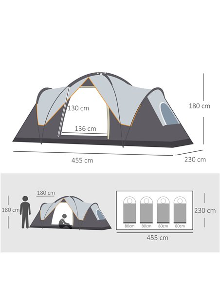 Outsunny 5-6 Man Dome Camping Tent Hiking Shelter UV Protection 3000mm Water Resistant Tunnel Tent - Multicolor A20-132V00MX - pic 65133 | FastDaddyshop