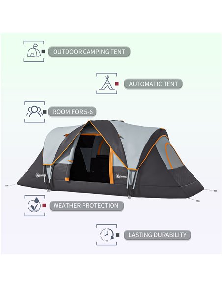 Outsunny 5-6 Man Dome Camping Tent Hiking Shelter UV Protection 3000mm Water Resistant Tunnel Tent - Multicolor A20-132V00MX - pic 65134 | FastDaddyshop