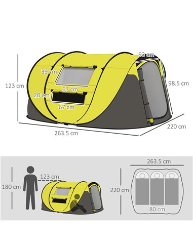 Outsunny 4-5 Person Pop-up Camping Tent Waterproof Family Tent w/ 2 Mesh Windows & PVC Windows Portable Carry Bag for Outdoor Tr