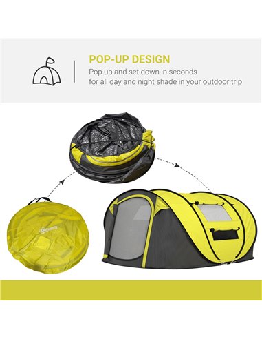 Outsunny 4-5 Person Pop-up Camping Tent Waterproof Family Tent w/ 2 Mesh Windows & PVC Windows Portable Carry Bag for Outdoor Tr