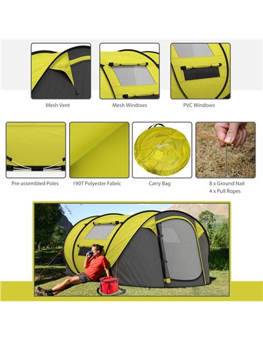Outsunny 4-5 Person Pop-up Camping Tent Waterproof Family Tent w/ 2 Mesh Windows & PVC Windows Portable Carry Bag for Outdoor Tr