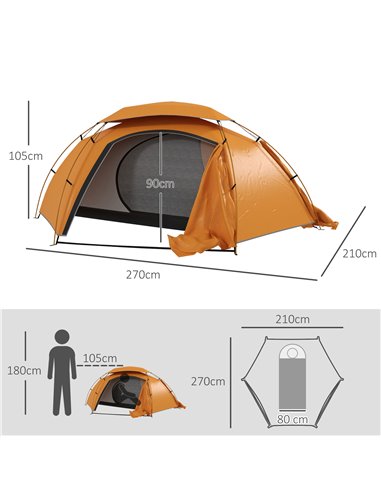 Outsunny Dome Camping Tent with Aluminium Frame, 2000mm Waterproof, Removable Rainfly, for 1-2 Persons, Orange A20-418V00OG