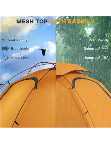 Outsunny Dome Camping Tent with Aluminium Frame, 2000mm Waterproof, Removable Rainfly, for 1-2 Persons, Orange A20-418V00OG