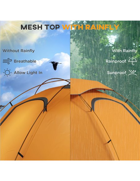 Outsunny Dome Camping Tent with Aluminium Frame, 2000mm Waterproof, Removable Rainfly, for 1-2 Persons, Orange A20-418V00OG - pic 65152 | FastDaddyshop