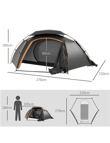 Outsunny Dome Camping Tent with Aluminium Frame, Removable Rainfly, 2000mm Waterproof, for 1-2 Persons, Grey A20-418V00CG