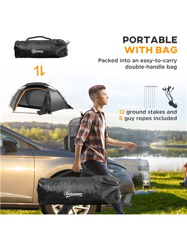 Outsunny Dome Camping Tent with Aluminium Frame, Removable Rainfly, 2000mm Waterproof, for 1-2 Persons, Grey A20-418V00CG