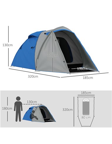 Outsunny Portable Family Camping Tent, 2-3 Person, Dual-Room, 2000mm Waterproof with Carry Bag for Outdoor Adventures, Blue A20-