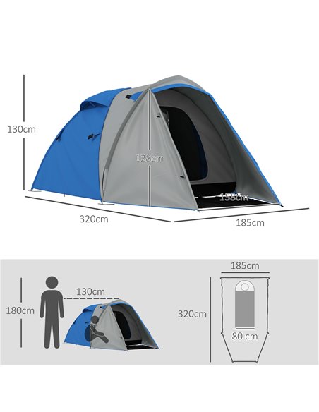 Outsunny Portable Family Camping Tent, 2-3 Person, Dual-Room, 2000mm Waterproof with Carry Bag for Outdoor Adventures, Blue A20- - pic 65169 | FastDaddyshop