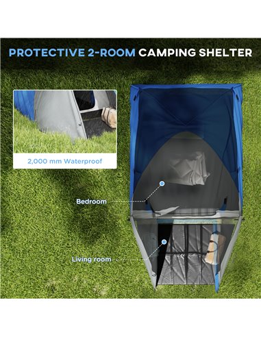 Outsunny Portable Family Camping Tent, 2-3 Person, Dual-Room, 2000mm Waterproof with Carry Bag for Outdoor Adventures, Blue A20-