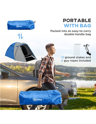 Outsunny Portable Family Camping Tent, 2-3 Person, Dual-Room, 2000mm Waterproof with Carry Bag for Outdoor Adventures, Blue A20-