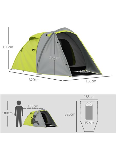 Outsunny Waterproof Camping Tent for 2-3 Persons with Dual Rooms, Portable, Ideal for Fishing Hiking Festivals, Yellow A20-423V0 - pic 65178 | FastDaddyshop