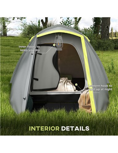 Outsunny Waterproof Camping Tent for 2-3 Persons with Dual Rooms, Portable, Ideal for Fishing Hiking Festivals, Yellow A20-423V0