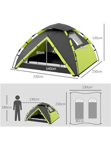 Outsunny Family Camping Tent for 3-4 Persons, 2000mm Waterproof, Quick Setup, Portable with Carry Bag, Green A20-420V00GN