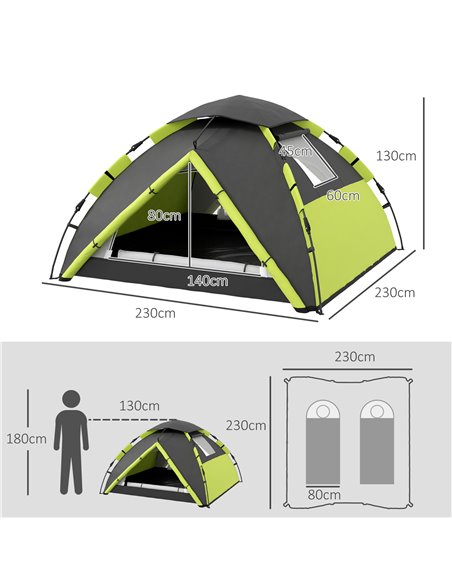 Outsunny Family Camping Tent for 3-4 Persons, 2000mm Waterproof, Quick Setup, Portable with Carry Bag, Green A20-420V00GN - pic 65187 | FastDaddyshop