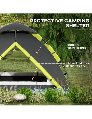 Outsunny Family Camping Tent for 3-4 Persons, 2000mm Waterproof, Quick Setup, Portable with Carry Bag, Green A20-420V00GN