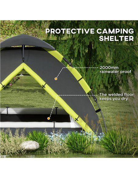 Outsunny Family Camping Tent for 3-4 Persons, 2000mm Waterproof, Quick Setup, Portable with Carry Bag, Green A20-420V00GN - pic 65189 | FastDaddyshop