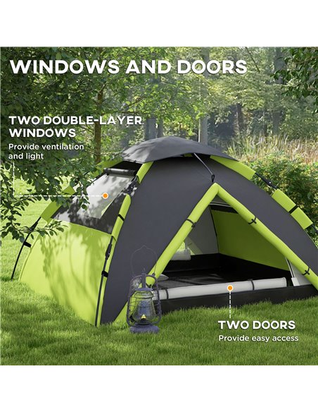 Outsunny Family Camping Tent for 3-4 Persons, 2000mm Waterproof, Quick Setup, Portable with Carry Bag, Green A20-420V00GN - pic 65190 | FastDaddyshop