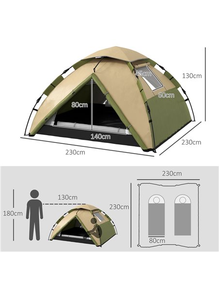 Outsunny Portable Family Camping Tent for 3-4 Persons, 2000mm Waterproof, Quick Setup with Carry Bag, Dark Green A20-420V00DG - pic 65196 | FastDaddyshop