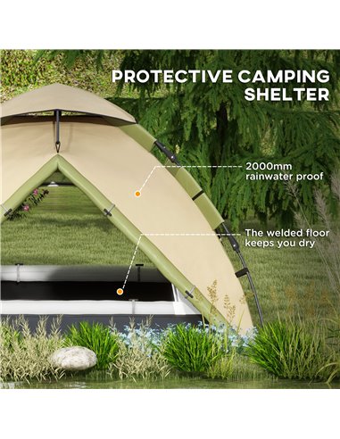 Outsunny Portable Family Camping Tent for 3-4 Persons, 2000mm Waterproof, Quick Setup with Carry Bag, Dark Green A20-420V00DG