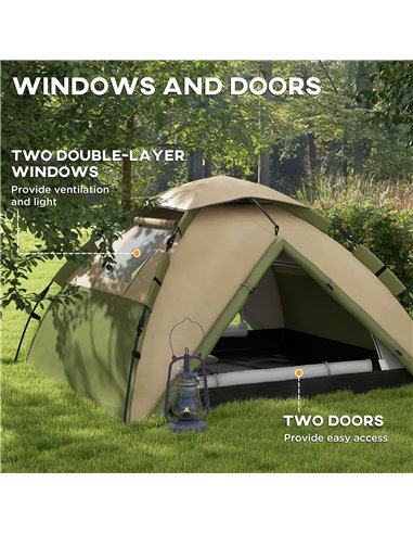 Outsunny Portable Family Camping Tent for 3-4 Persons, 2000mm Waterproof, Quick Setup with Carry Bag, Dark Green A20-420V00DG