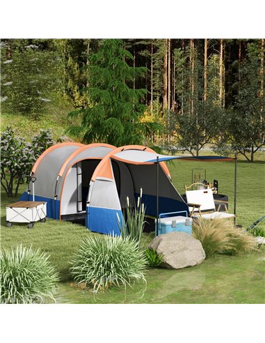 Outsunny Camping Tent, Large Tunnel Tent with Bedroom and Living Area, 2000mm Waterproof, Portable with Bag for 2-3 Man, Orange 