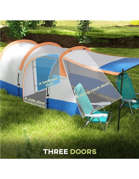Outsunny Camping Tent, Large Tunnel Tent with Bedroom and Living Area, 2000mm Waterproof, Portable with Bag for 2-3 Man, Orange  - pic 65207 | FastDaddyshop