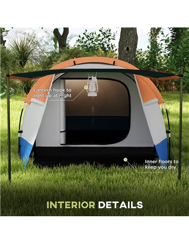 Outsunny Camping Tent, Large Tunnel Tent with Bedroom and Living Area, 2000mm Waterproof, Portable with Bag for 2-3 Man, Orange 