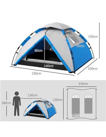 Outsunny Family Camping Tent for 3-4 Persons, 2000mm Waterproof, Easy Carry Bag, Quick Pitch, Blue A20-420V00LB - pic 65214 | FastDaddyshop
