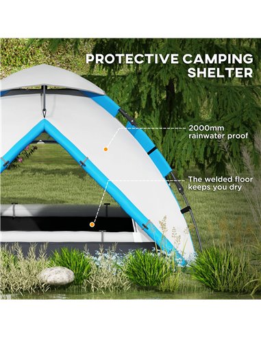 Outsunny Family Camping Tent for 3-4 Persons, 2000mm Waterproof, Easy Carry Bag, Quick Pitch, Blue A20-420V00LB