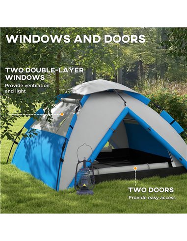 Outsunny Family Camping Tent for 3-4 Persons, 2000mm Waterproof, Easy Carry Bag, Quick Pitch, Blue A20-420V00LB