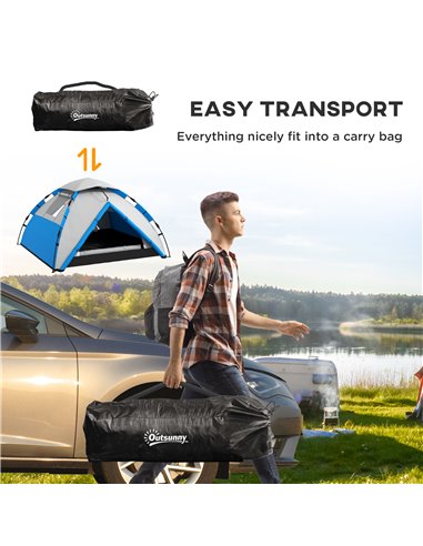 Outsunny Family Camping Tent for 3-4 Persons, 2000mm Waterproof, Easy Carry Bag, Quick Pitch, Blue A20-420V00LB
