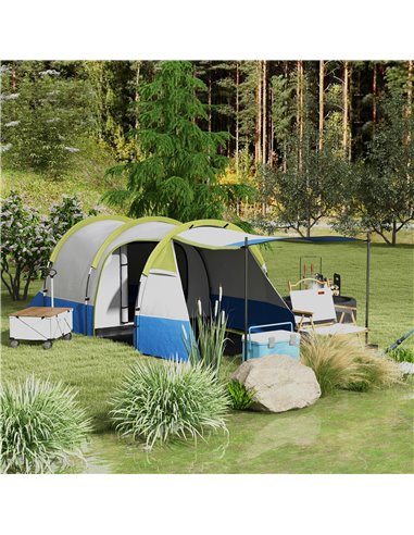 Outsunny Camping Tent, Large Tunnel Tent with Bedroom and Living Area, 2000mm Waterproof, Portable with Bag for 2-3 Man, Green A