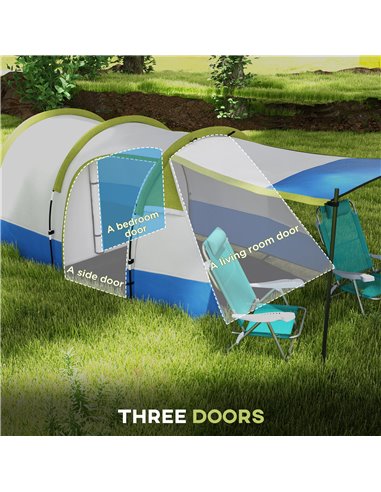 Outsunny Camping Tent, Large Tunnel Tent with Bedroom and Living Area, 2000mm Waterproof, Portable with Bag for 2-3 Man, Green A