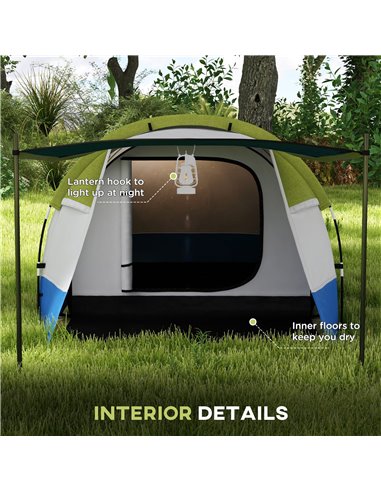 Outsunny Camping Tent, Large Tunnel Tent with Bedroom and Living Area, 2000mm Waterproof, Portable with Bag for 2-3 Man, Green A