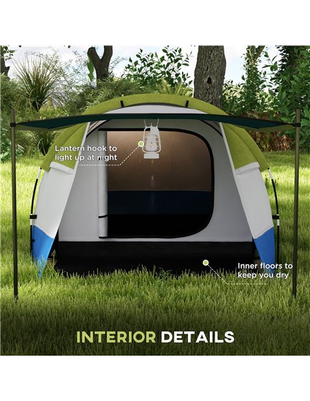 Outsunny Camping Tent, Large Tunnel Tent with Bedroom and Living Area, 2000mm Waterproof, Portable with Bag for 2-3 Man, Green A - pic 65226 | FastDaddyshop