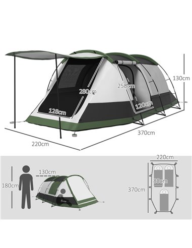 Outsunny Family Camping Tunnel Tent for 3-4 Persons, 2000mm Waterproof, Lightweight with Carry Bag, Green A20-417V00GN