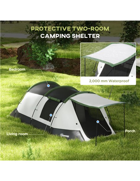 Outsunny Family Camping Tunnel Tent for 3-4 Persons, 2000mm Waterproof, Lightweight with Carry Bag, Green A20-417V00GN - pic 65233 | FastDaddyshop