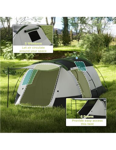 Outsunny Family Camping Tunnel Tent for 3-4 Persons, 2000mm Waterproof, Lightweight with Carry Bag, Green A20-417V00GN