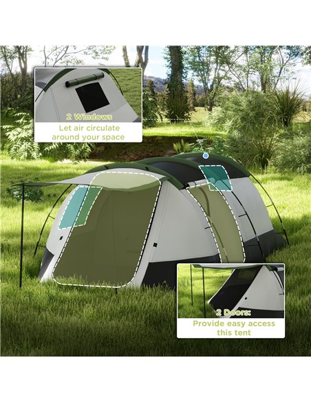 Outsunny Family Camping Tunnel Tent for 3-4 Persons, 2000mm Waterproof, Lightweight with Carry Bag, Green A20-417V00GN - pic 65234 | FastDaddyshop
