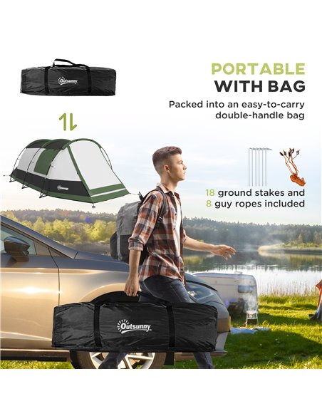 Outsunny Family Camping Tunnel Tent for 3-4 Persons, 2000mm Waterproof, Lightweight with Carry Bag, Green A20-417V00GN - pic 65236 | FastDaddyshop