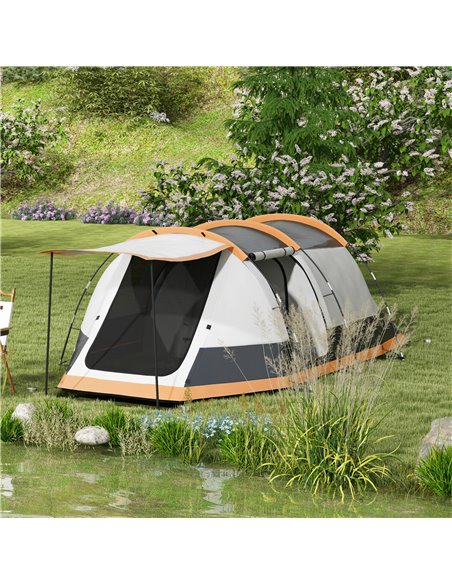 Outsunny 3-4 Man Camping Tent, Family Tunnel Tent, 2000mm Waterproof, Portable with Bag, Orange A20-417V00OG - pic 65240 | FastDaddyshop