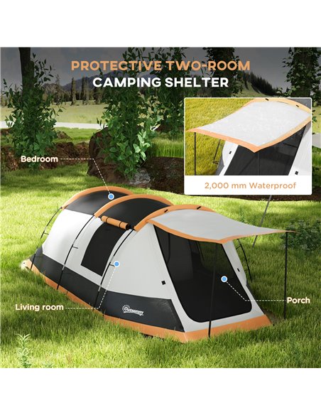 Outsunny 3-4 Man Camping Tent, Family Tunnel Tent, 2000mm Waterproof, Portable with Bag, Orange A20-417V00OG - pic 65242 | FastDaddyshop