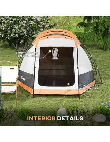 Outsunny 3-4 Man Camping Tent, Family Tunnel Tent, 2000mm Waterproof, Portable with Bag, Orange A20-417V00OG