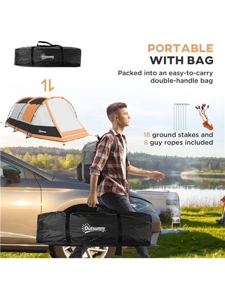 Outsunny 3-4 Man Camping Tent, Family Tunnel Tent, 2000mm Waterproof, Portable with Bag, Orange A20-417V00OG - pic 65245 | FastDaddyshop