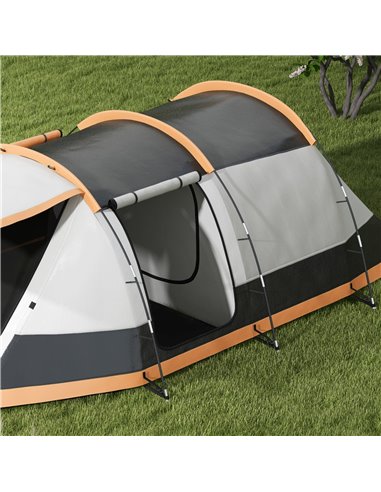 Outsunny 3-4 Man Camping Tent, Family Tunnel Tent, 2000mm Waterproof, Portable with Bag, Orange A20-417V00OG